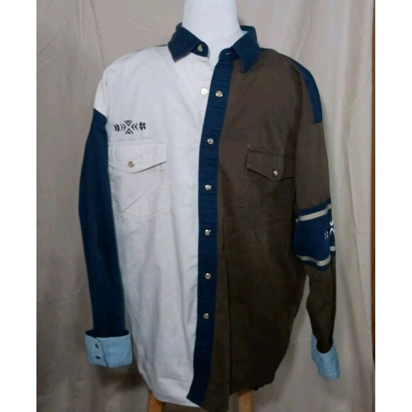 Vintage Wrangler Western Shirt Men’s XL Colorblock Snap Button Aztec Brushpopper - Picture 16 of 16
